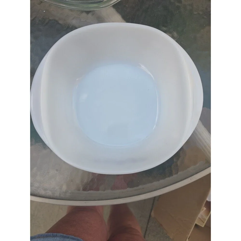 Vtg Pyr-O-Rey 8 Inch Casserole Baking Dish Milk Glass Flowers With Lid Pyrex